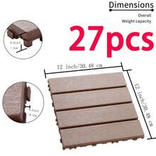 44/27-Pack 12"X12" Interlocking Deck Tiles, Plastic Waterproof Outdoor Flooring For Patio, Pool, Backyard, Balcony – All-Weather - Brown - View 6