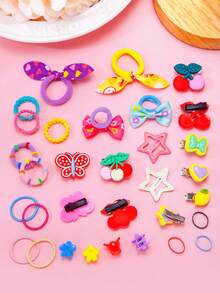 570 件女孩彩色蝴蝶结发夹，时尚简约水果柠檬发圈马尾辫夹套装，学生礼物，日常和派对使用