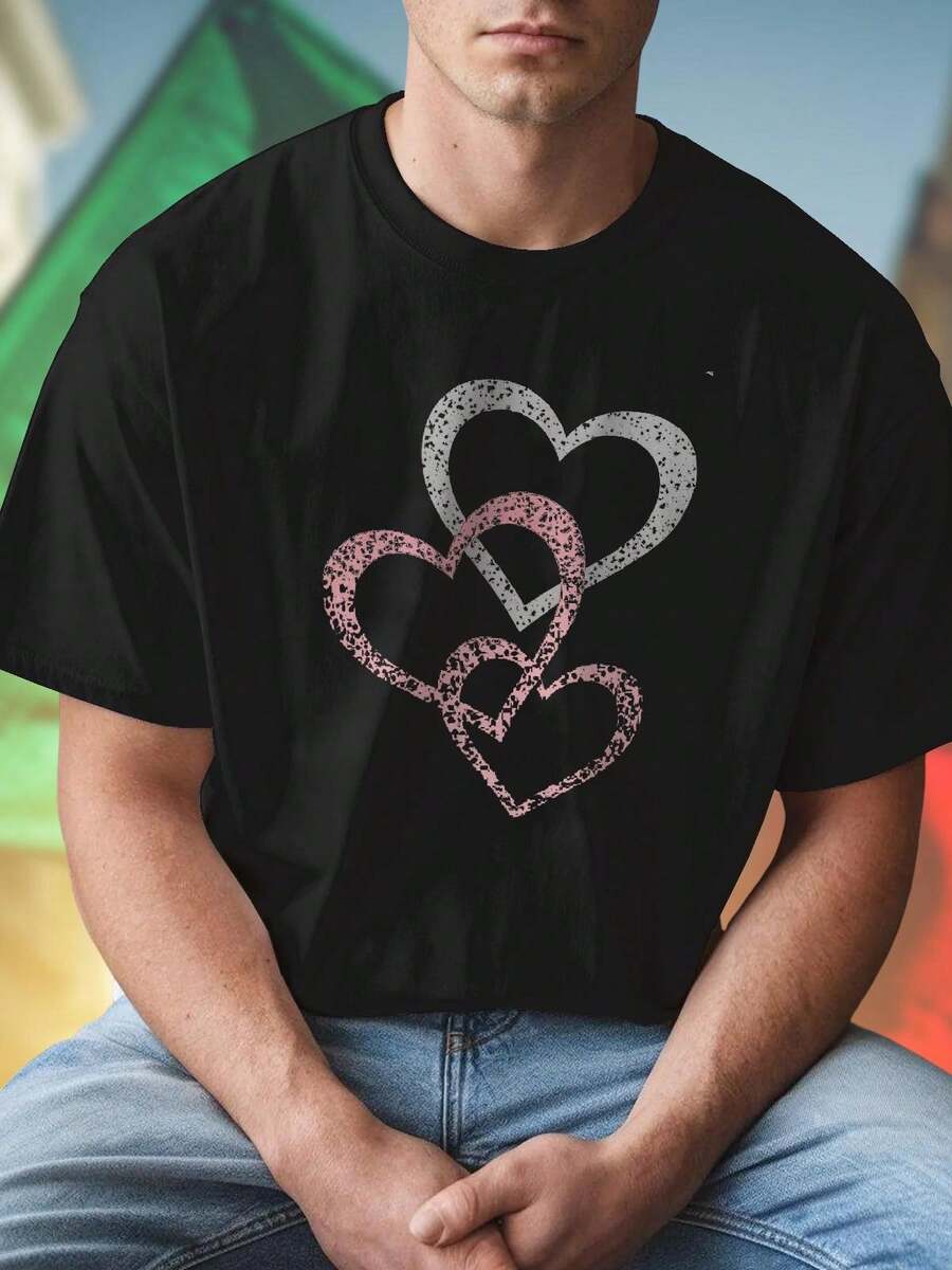 Maglietta Uomo Three Overlapping Hand Drawn Hearts Design Moda Casual Urban Style  Regalo Originale Comoda Offerta Limitata Nuovo Arrivo