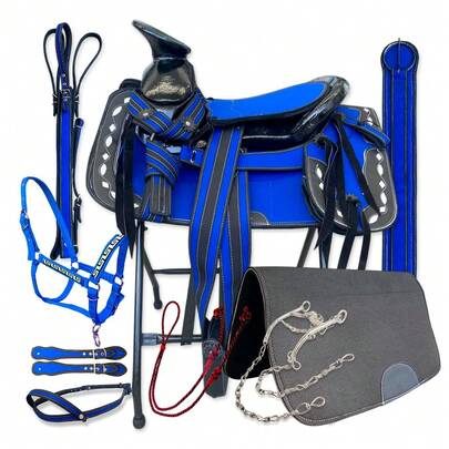 Montura Silla Charra de Lona Fuste 15" Equipada con Almartigon, Freno, Cabezada, Rienda, Carona, Pecho Pretal, Correllones y Cincho - Ligera y Resistente a la Humedad - Fuste Recomendado para Lazo