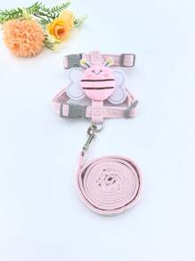 1 Set Pink Pet Leash, New Bee Design Anti-Pull Adjustable Walking Lead For Cats, Small Dogs, Outdoor Pet Supplies