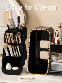 Makeup Organizer With Brush Holder, Lipstick Organizer, Large Bathroom Countertop Organizer, Nail Polish Organizer, Skin Care Storage, Make Up Organizers For Storing Lipsticks, Nail Polishes, Perfumes, Black Makeup Organizer Storage Organizer Vanity Organiser Bathroom Organizer Perfume Organizer Jewelry Organiser Hair Accessories Organizer Jewelry Box Organization And Storage For Dorm Room Essentials College Makeup Brush Holder Desk Accessories Nail Supplies Vanity Accessories Travel Essentials Bathroom Accessories Bathroom Decor Room Decor Summer, Valentines Gift - 黑色 - 查看 7