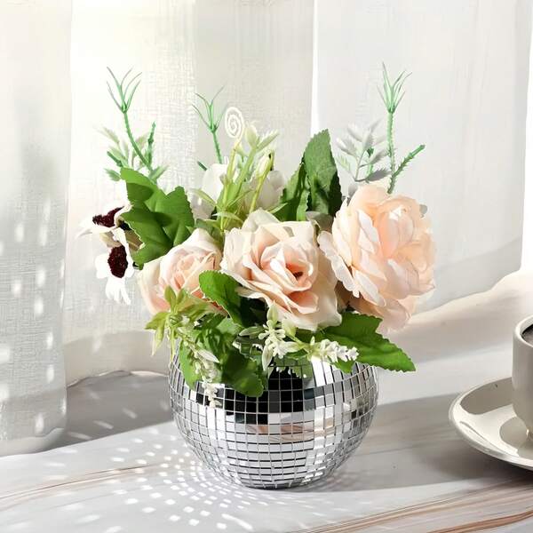 2 piezas Florero de bola de discoteca multifuncional, perfecto para arreglos de sala de estar, bodas, cumpleaños y decoración de ambiente para fiestas, decoración del hogar, decoración de habitaciones