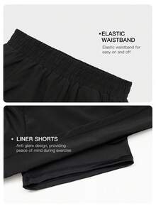 VUTRU 1 件套弹性腰短裤，带口袋，轻便，适合瑜伽工作室健身房夏季 - 黑色 - 查看 5