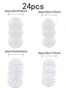 Set mit 12 Stück/24 Stück/36 Stück weiße und rosa Papier Laterne Blumen, für Hochzeitsdekoration, Party, Geburtstag, Einweihungsfeier, Deckendekorationen - Weiss - Übersicht 14