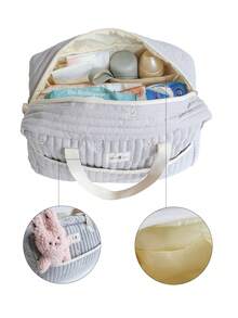 1 件可爱刺绣妈咪包、单肩斜挎包、大容量手提包、旅行收纳包 - 灰色星星月亮 - 查看 4