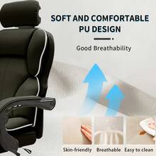Computer Chair Home Comfort Sedentary Esports Chair Dorm Desk Chair Back Recliner Study Office Chair Swivel Chair Steel Feet + Fixed Armrests + Adjustable Height - 黑色 - 查看 4