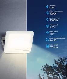 Aigostar Foco LED Exterior 50w, 4500LM Foco Proyector LED, IP65 Impermeable Luz de , Natural 4000K Luces led exterior, Para Jardín, Patio, Garaje, Paquete de 2 - 50w-4000k - Ver 2