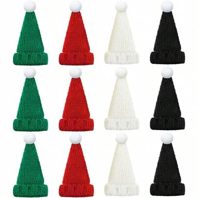 Bencailor Mini Santa Hats For Crafts Small Christmas Knit Hat Tiny Snowman Hats Wine Bottle Cover Christmas Doll Hat Table