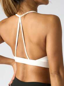 1 件简约优雅女士瑜伽运动胸罩 - 奶油白 - 查看 4