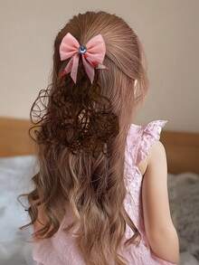 1 Pair Girls Coral Red Strawberry Print Rhinestone Mesh Bow Hair Clips, Cute Princess Style Hair Accessories - Multicolor - View 7