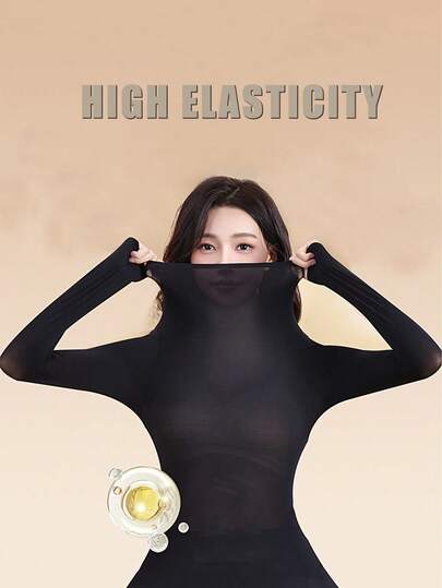 Women's Seamless Ultra-Thin Solid Color Thermal Underwear Long Sleeve Crew Neck Skin-Tight High Elasticity Beige Base Layer Lightweight Breathable Casual Solid Color Lightweight Warm Autumn/Winter Thin Basic Undershirt, Fashionable