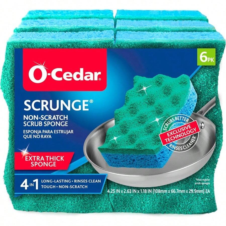 O-Cedar Scrunge Non-Scratch Scrub Sponge (Pack Of 6) Multi-Use, All-Purpose, Odor-Resistant, Scrubbing Sponge Safely Cleans All Hard Surfaces In Kitchen And Bathroom - 6 Count (Pack of 1) - View 1