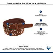CTM Women's Star Sequin Faux Suede Belt, Available In Black, Brown,  One Size Faux Leather Casual And Jean Belts