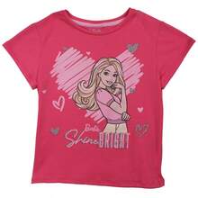 Barbie Playera para niña con manga corta, cuello redondo y estampado moderno - Rosa Fucsia - Ver 2