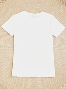 Camiseta Manga Corta Cuello Redondo Estampado Corazón Brillos Rosa Mujer - Blanco - Ver 2