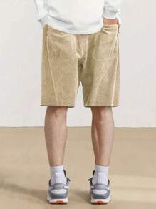 Hidkat Men's Summer Cotton Corduroy Short Sports Pants, Fashion Elastic Waist With Back Pocket, Casual Beach Shorts