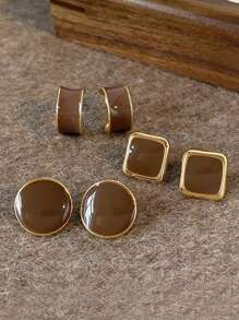 Zestaw 3 par kolczyków w kształcie sześcianu w stylu retro, minimalistyczny, elegancki, dla kobiet, uniwersalny do noszenia na co dzień, jesień/zima