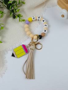 1pc Back To School TEACH Beaded Acrylic Charm Tassel Keychain / Bag Pendant, Teacher's Day Gift Christmas - Multicolor - View 19