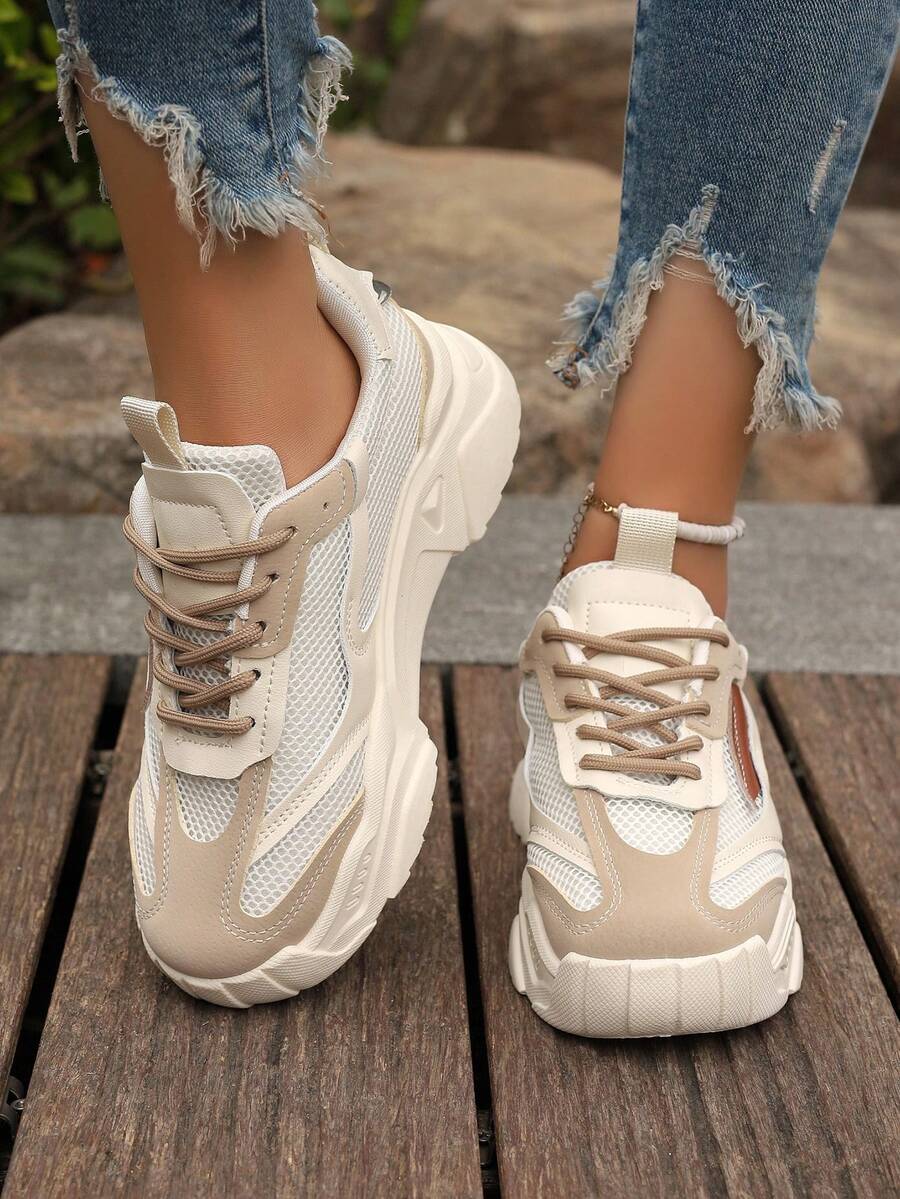 青少年厚底运动鞋，2025年新款厚底休闲运动鞋，青少年舒适，秋季 - 米色 - 查看 1