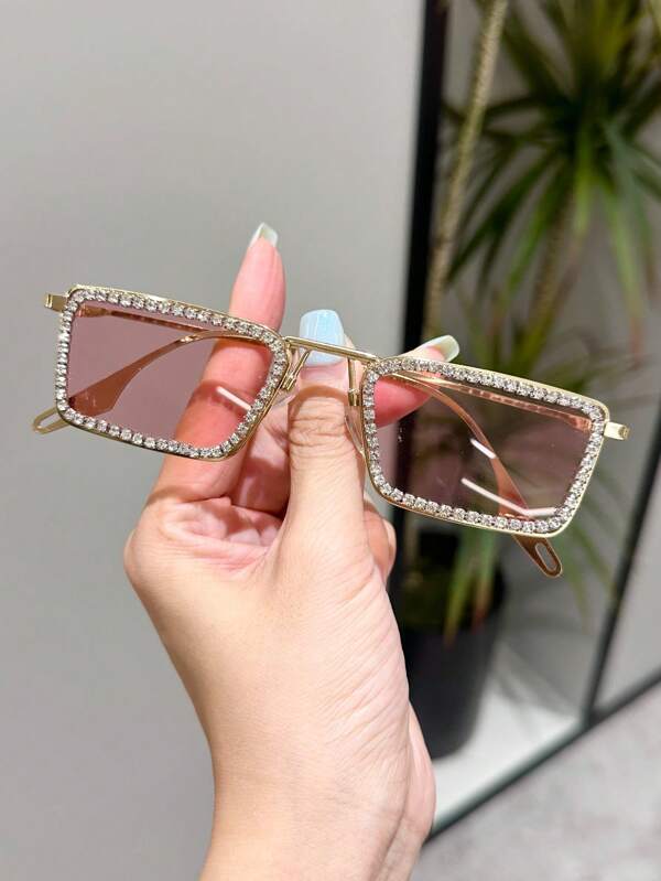 1 Par de Óculos de Moda com Armação Quadrada e Enfeites de Strass para Mulheres, Adequado para Praia, Direção, Uso Diário em Formato Retangular