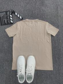 maglietta casual stile coreano con scollo tondo, motivo a cartone animato di gatti e caffè, adatta per ragazzi e adolescenti per uso quotidiano versatile