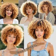 14-Inch Fluffy African Curly Hair Wig With Short Curly Fringe. Made Of Synthetic High-Temperature Resistant Material. Suitable For Daily Wear And Parties. All Saints' Day - Vàng - Xem 6