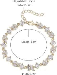 Crysdue Wedding Bridal Link Bracelet Brides Bridesmaids, Marquise Cubic Zirconia Tennis Bracelets Women Prom Jewelry - C_金色 6.69-8.27英寸 - 查看 4