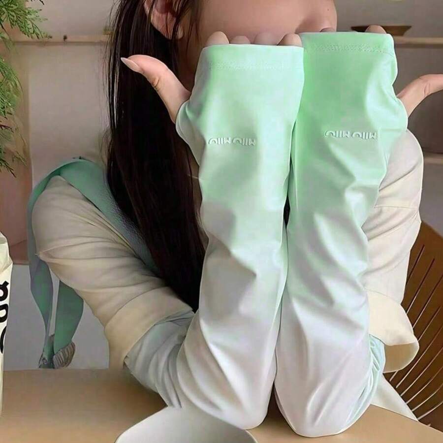 1Pc渐变色冰丝冰袖夏季防晒袖套女宽松手套防护袖套防紫外线手袖 - 彩色 - 查看 1