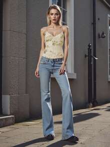 Women Camisole, Sleeveless Tops V-Neck Backless Flower Summer Vest For Party Club