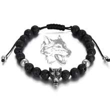Pulsera ajustable con forma de calavera de piedra volcánica de 8mm para hombres, Halloween - pulsera de calavera - Ver 12