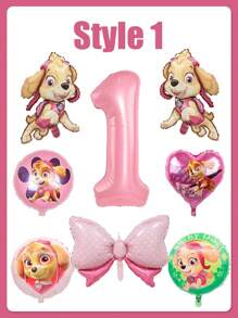 Paw Patrol Dies ist ein Patrouillen-Themen Geburtstagsdekorations-Set, mit rosa als Hauptfarbe. Der Kern ist eine riesige rosa digitale Aluminiumfolien-Ballon, kombiniert mit mehreren Aluminiumfilmballons, die mit Patrosenfiguren der Pfoten jeden Tag Muster sind, einschließlich Laufformen, Herzen, Pfötchen-Prints und anderen Stilen. Es gibt auch einen rosa Polka-Punkt-Schleifenballon, speziell entworfen für Geburtstage, um eine süße und kindliche Atmosphäre zu schaffen.