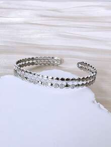 1 件 18k 镀金时尚女士蜂巢几何菱形开口手镯 - 金色 - 查看 7