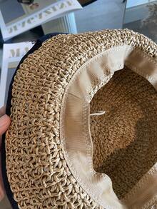 1 pieza Sombrero de paja tejido a mano para mujer, sombrero plegable ligero hecho a mano con protección solar, adecuado para playa, vacaciones, estilo campestre, regalo de verano