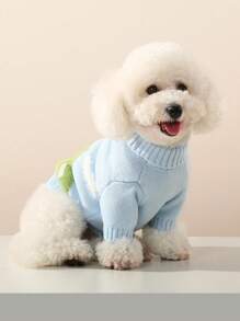 UFBemo 1pc Pet Cat Dog Fresh Mountain & Cloud Knit Sweater, Blue And White, Warm For Autumn/Winter