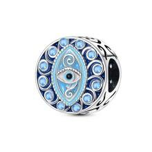 1 Stück Silberfarbener, exquisiter blauer Emaille-Zirkonia, glücklicher Fatima Hamsa Hand, Palme, böser Blick, religiöser Schutzanhänger, passend für original Armband, Halskette, Anhänger, Perlen für DIY Schmuckherstellung, Frauen, Mädchen, Geburtstagsschmuck, Geschenk für Freunde
