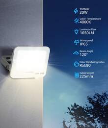 Aigostar Foco LED Exterior 20w, 1650LM Foco Proyector LED, IP65 Impermeable Luz de , Natural 4000K Luces led exterior, Para Jardín, Patio, Garaje, Paquete de 2 - 20w-4000k - Ver 2