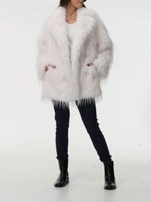 Women's Long-Haired Coat With A Large Suit Collar And Fur Coat In One Piece, White And Fashionable