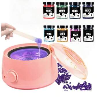 Kit de depilación con perlas de cera para uso doméstico, incluye frasco de cera y bolitas de cera