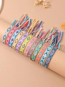 12pcs/Set Boho Style Friendship Bracelet Set, Macrame + Hand Woven, Vintage Nepalese Handmade Braided Bracelets, Beach Style