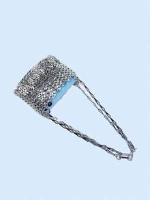 24 pièces Sac bandoulière fait main avec paillettes brillantes et décorations de paillettes, avec bandoulière amovible, couleur argent, pour femmes - Argent - Voir 4