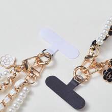 1pc Luxury Retro Fragrance Pearl Chain Phone Lanyard + Clip Wrist Phone Chain Pendant, Fits Universal Phone Cases & Keychains