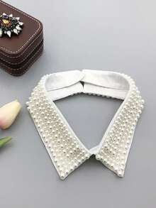 1pc Women's Beige & Black Handmade Pearl Embellished Detachable Collar, Versatile Wear For Stage Performance,Festival,Travel,Disco,Graduation Outfit - Beige - View 8