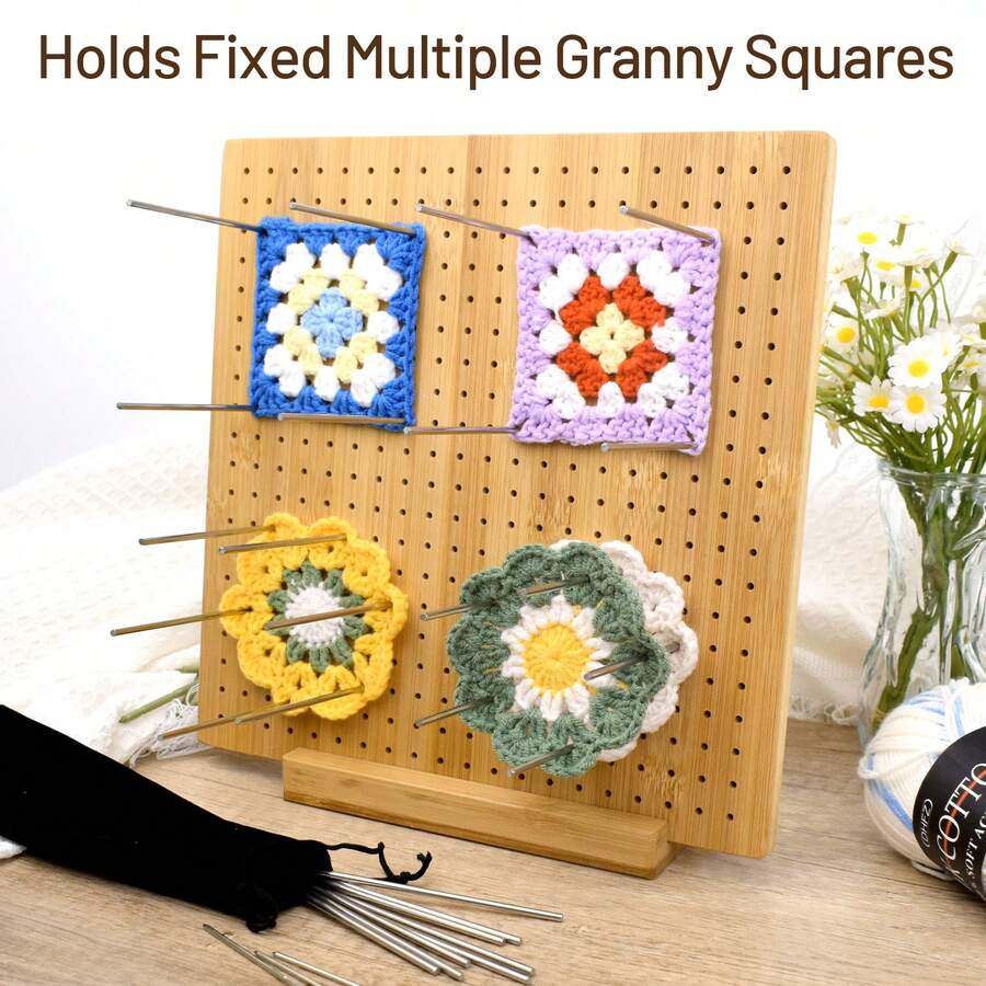 1 Pcs Handcrafted Wooden Blocking Board Crochet, Blocking Board For Square, Super Sturdy Blocking Board Crochet Wood For Crochet And Knitting Projects, Full Kit With Stainless Steel Pins, 1 Stand--Crochet Board-Large - Crochet Board-Large - 查看 1