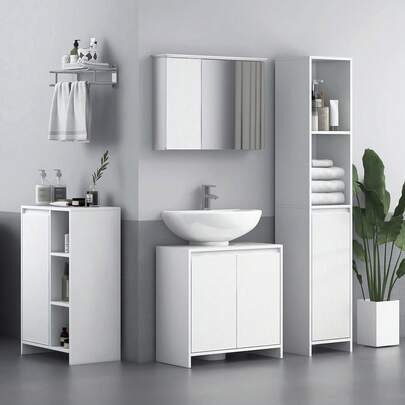 HOMCOM Narrow Bathroom Cabinet, Slim Bathroom Storage Unit With Open Compartment, Freestanding Storage Cupboard For Small Spaces, 30 X 30 X 160 Cm, White