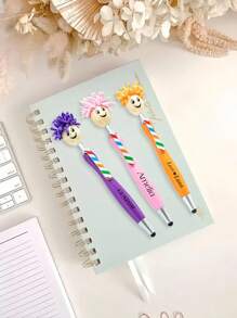 قلم حبر جاف ذو شكل رأس ممسحة 1قطعة/3قطع/5قطع، زخرفة فيونكة ملونة، مموج مريح، قلم استخدام مزدوج مع طرف أنيق، أقلام حبر كرتونية من القطيفة، قلم حبر رأس دمية متعدد الوظائف، مقلم هدية أناقة منقوشة من الفرو لتعزيز موسم العودة إلى المدرسة