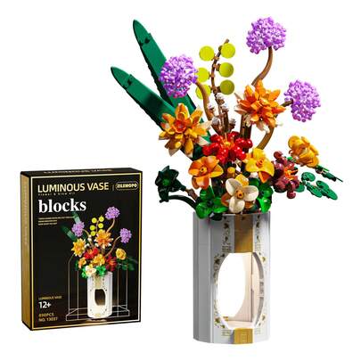 Flowers Bouquet Building Set, 890 PCS Flowers Bonsai Plants With Luminous Vase For Home Decor, Botanical Collection Building Toy Gift For Mother's Day, Birthdays, Valentine's Day For 6+ Kids Adults