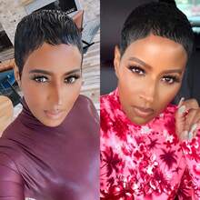 Glueless & Easy To Wear For Beginners Short Straight Pixie Cut Wig For Women 150% Density Brazilian Remy Human Hair Soft And Comfortable Machine-Made Breathable Rose Net Cap Quick Hairstyle Change Natural Look Perfect For Daily Use Cosplay Carnival And Christmas Short Hair Wigs Elegant Hairpiece, , Fashion Enthusiasts - Natural Black - 查看 5