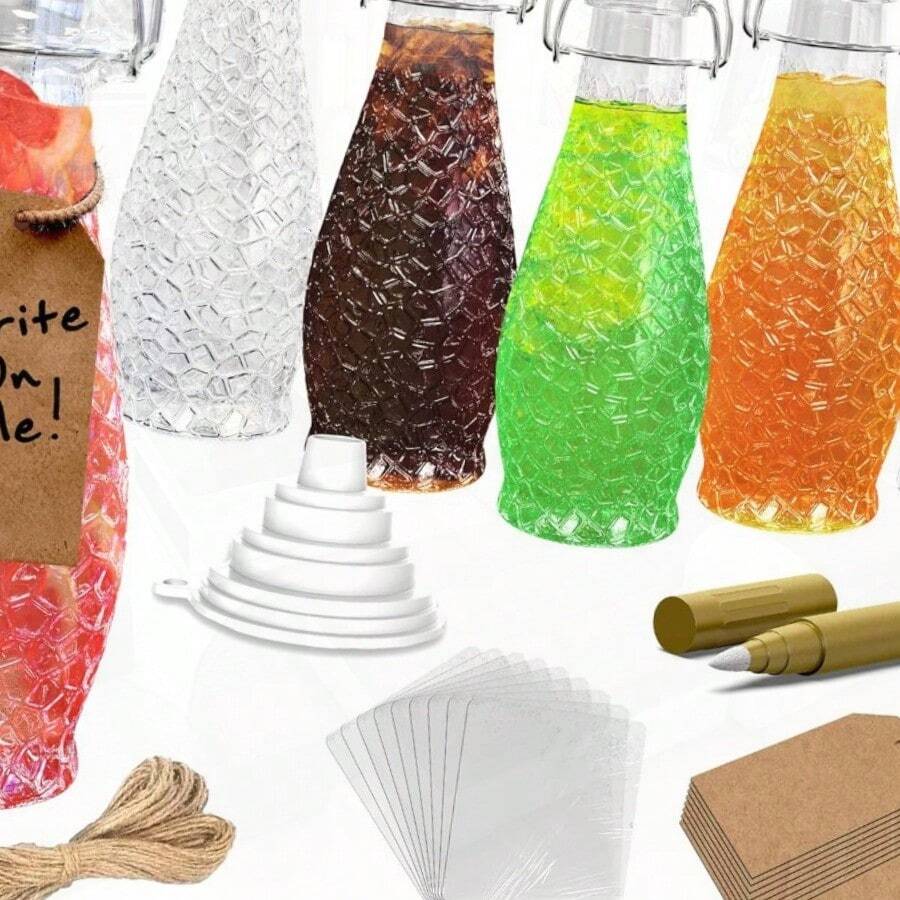 8.5 Oz Textu Swing Top Glass Bottles 6 Pack 250 ML Clear Teardrop Flip Top Bottles For Parties Brewing Fermting Gifts Includes Shrink Wrap Paper Tags Funnel Brush Gold Marker YFHL5 - 無色 - 查看 1