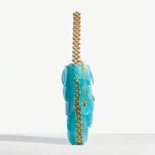 Women Fashion Shell Woven Handbag Chic Shell Beach Bag Beaded Chain Bag For Summer Travel Beach Party - 藍色 - 查看 3